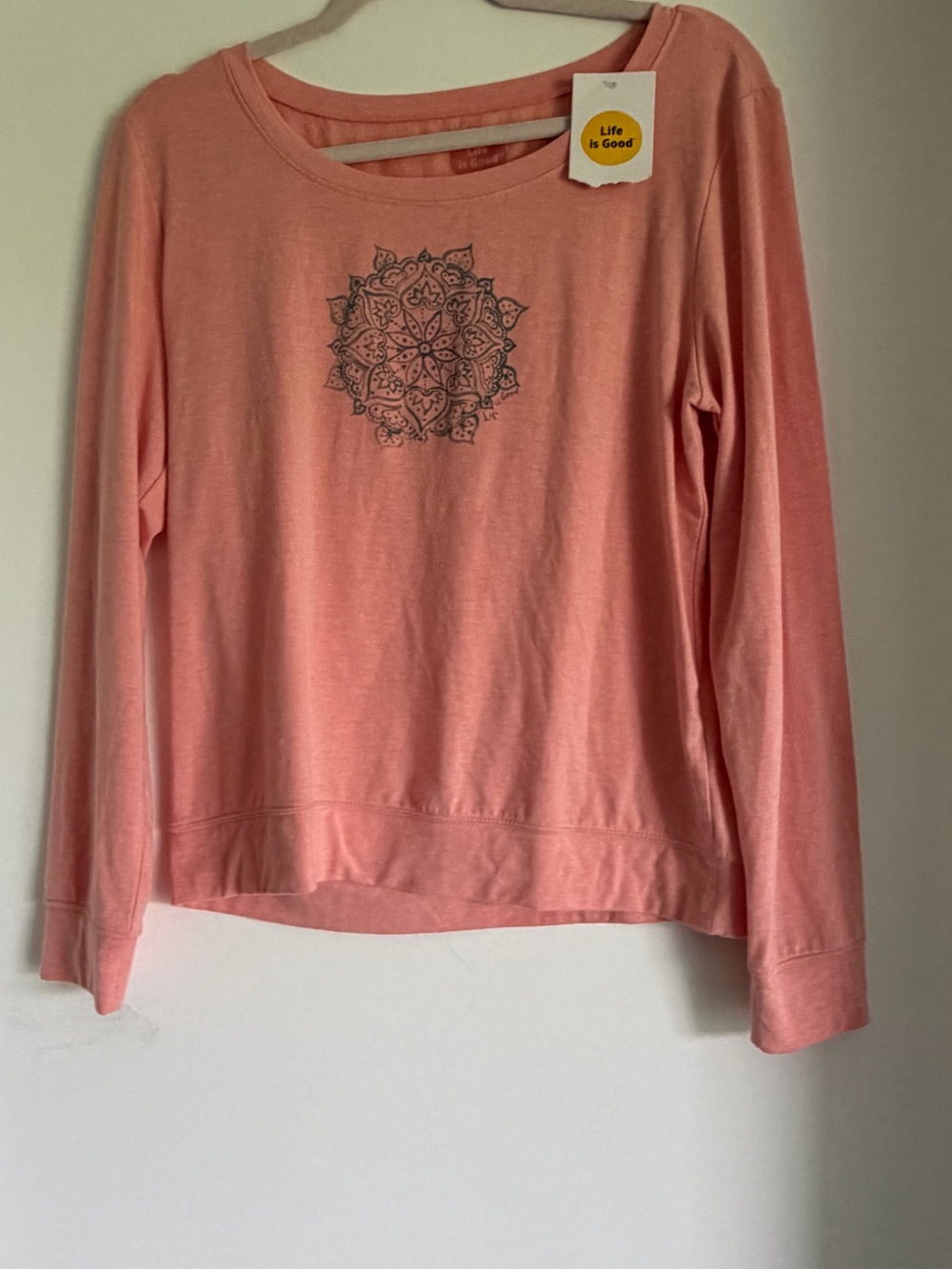 Lotus Flower / Mandala Long Sleeve Coral Tee NWT .